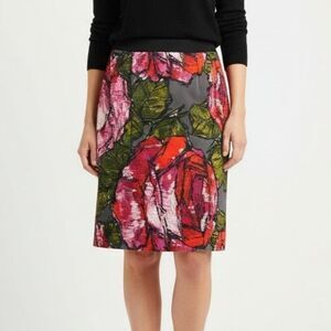 Trina Turk Rose Floral Silk Blend Pencil Skirt Women 6 Pink Red Lined Lace Trim